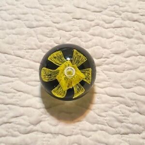 Glass Yellow and Blue Floral Paperweight